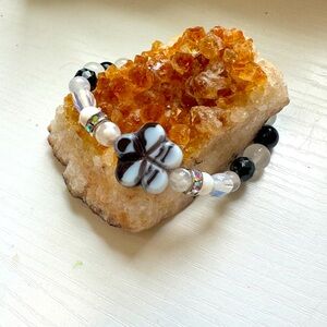 Handmade Czech Glass,Selenite,Black Tourmaline,Opalite& Flower Agate Bracelet